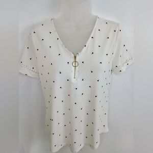 2/$30 Cream White V-Neck Top with Zipper Detail Preppy Clueless Vintage (#1,356)